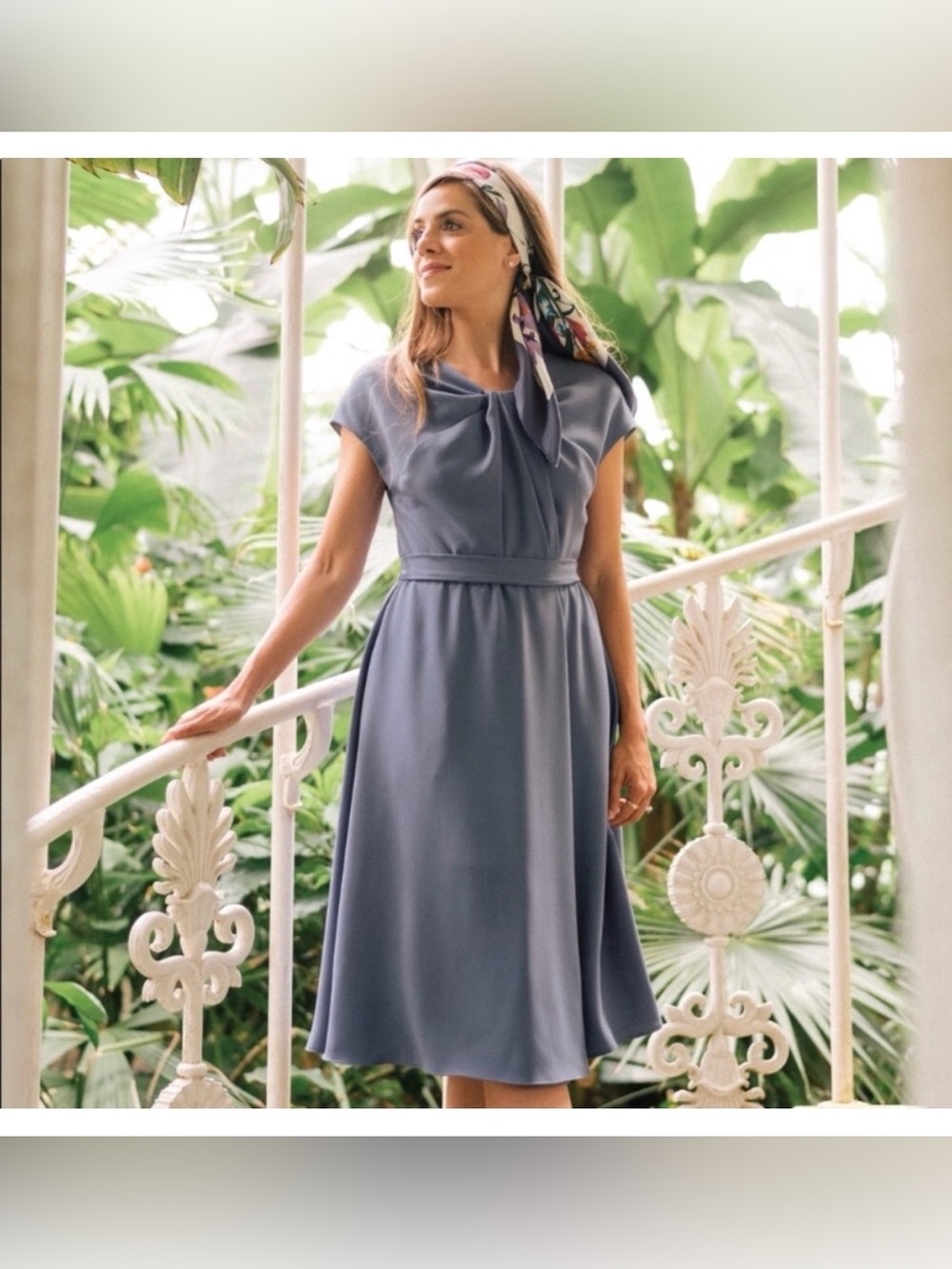 Gal Meets Glam Vivian Dusty Blue Midi A-Line dress with belt